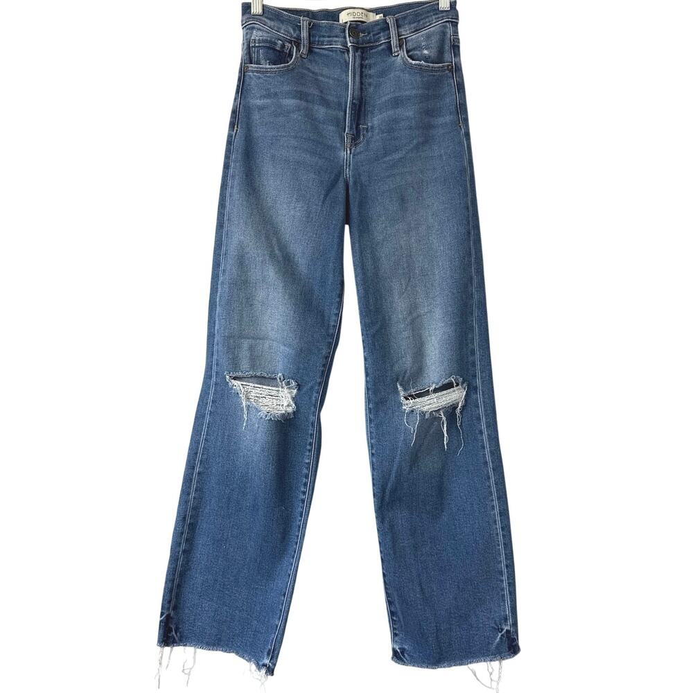 HIDDEN High Rise Straight Jeans Raw Hem Medium Wash Women’s Size 25 *EUC